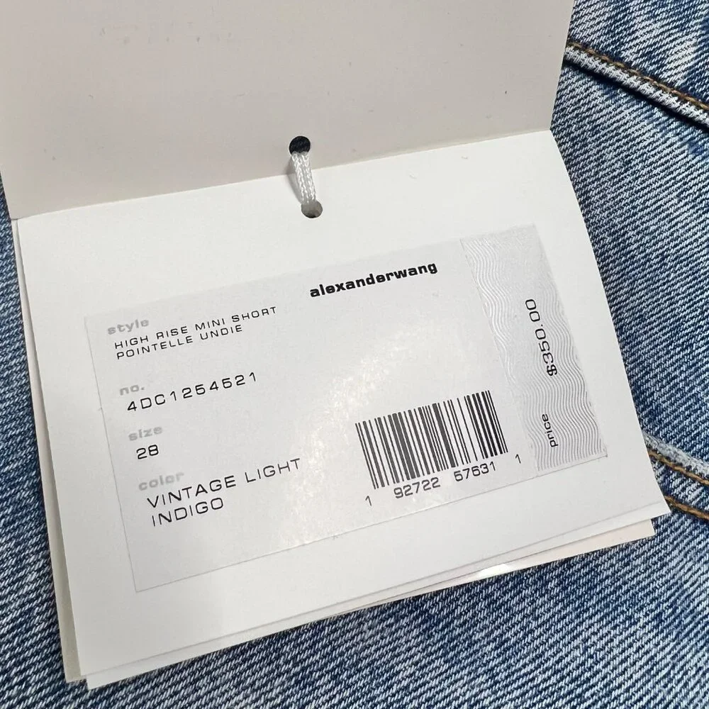 Alexander Wang Pointelle Waistband High Waist Denim Mini Shorts Size 28
